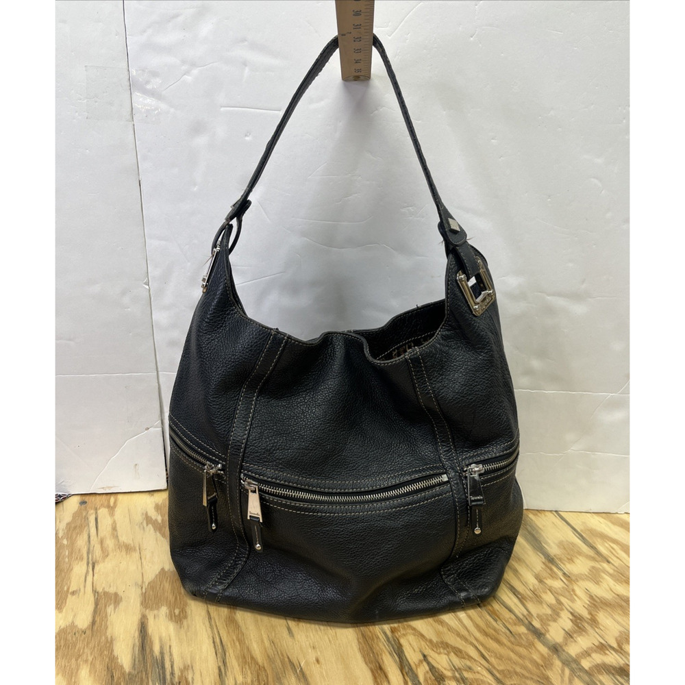 Tignanello Genuine Leather Hobo Shoulder Slouchy Bag Purse Y2K Black
